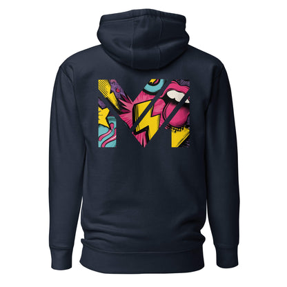 Hoodie FULL VOLTAGE bleu marine visuel coloré dos et logo blanc face Mindset Ambition