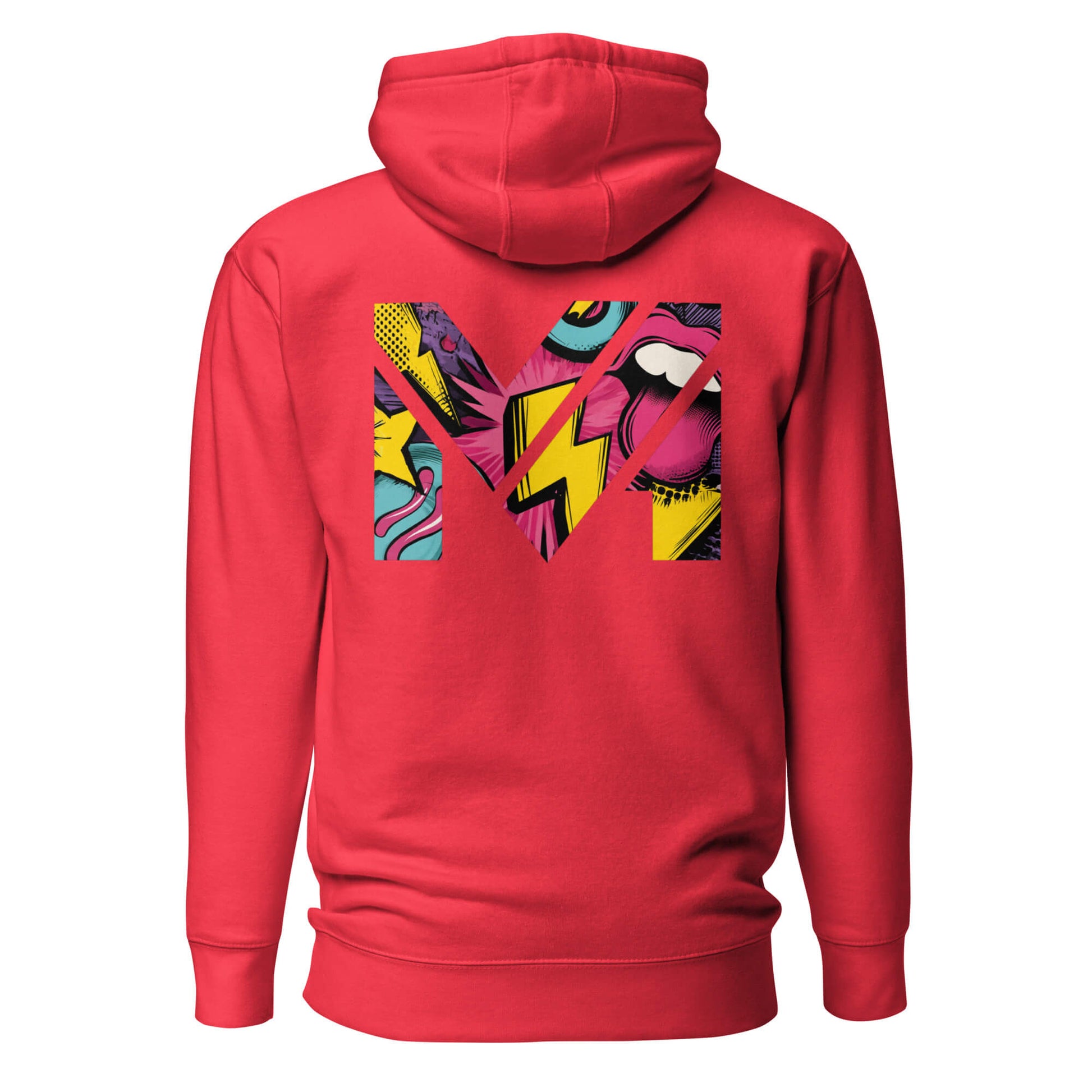 Hoodie FULL VOLTAGE rouge visuel coloré dos et logo noir face Mindset Ambition