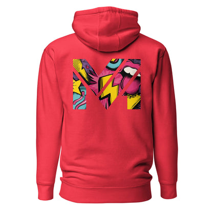 Hoodie FULL VOLTAGE rouge visuel coloré dos et logo noir face Mindset Ambition