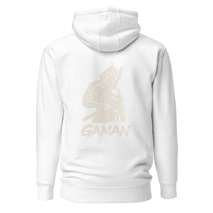 Hoodie Gaman blanc visuel doré dos et logo doré face Mindset Ambition