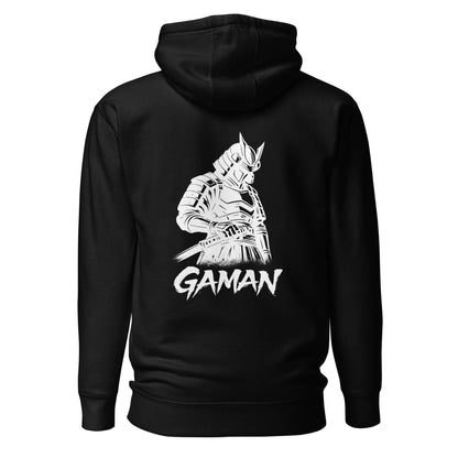 Hoodie Gaman noir visuel blanc dos et logo blanc face Mindset Ambition