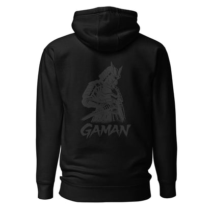 Hoodie Gaman noir visuel gris dos et logo gris face Mindset Ambition