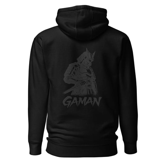Hoodie Gaman noir visuel gris dos et logo gris face Mindset Ambition