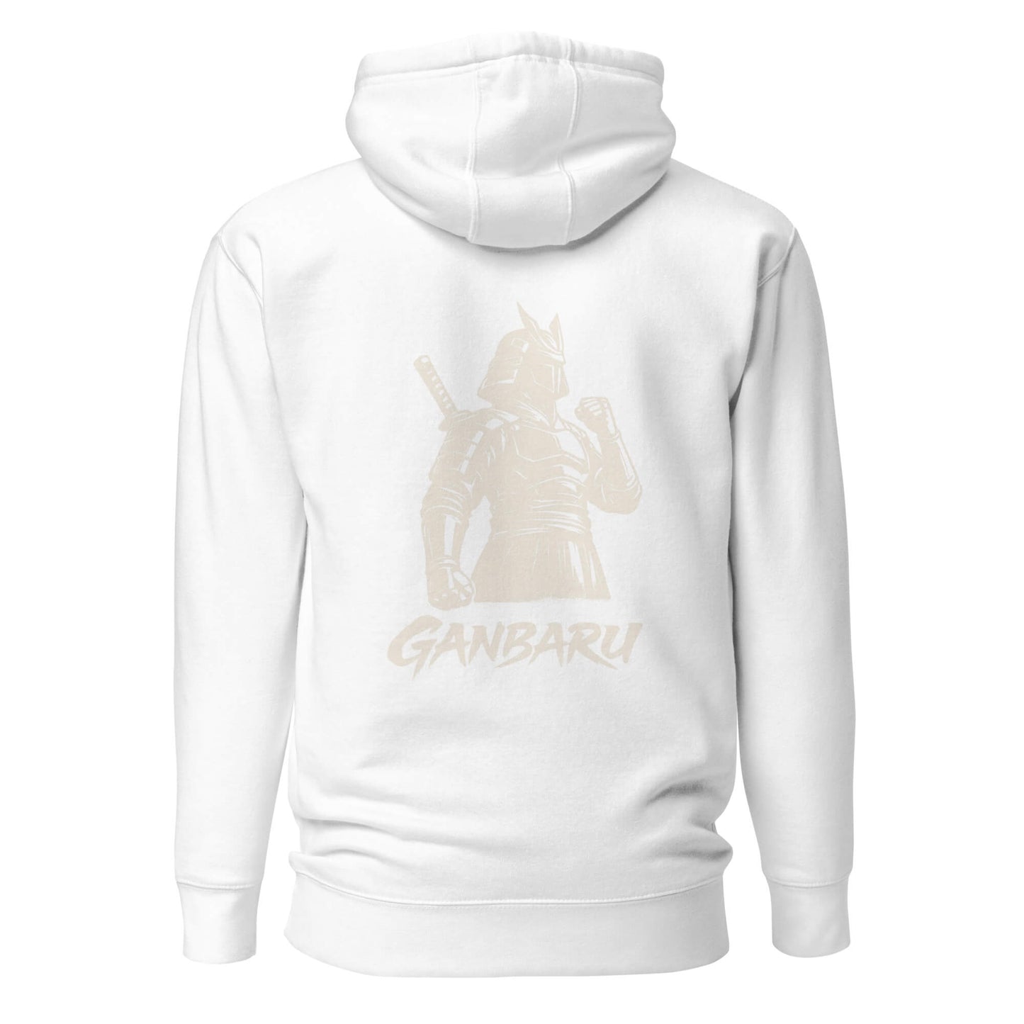 Hoodie Ganbaru blanc visuel doré dos et logo doré face Mindset Ambition