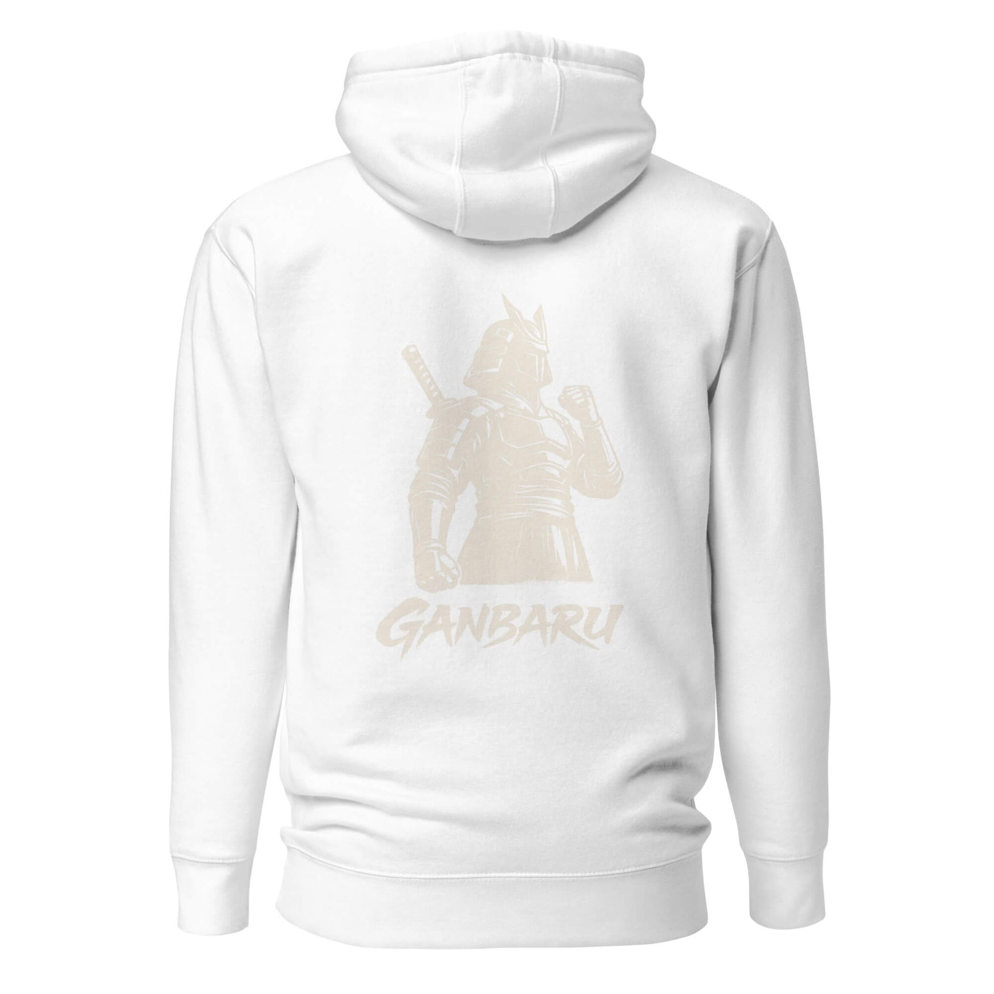 Hoodie Ganbaru blanc visuel doré dos et logo doré face Mindset Ambition
