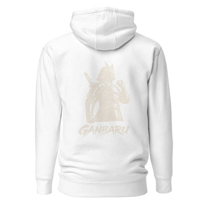 Hoodie Ganbaru blanc visuel doré dos et logo doré face Mindset Ambition