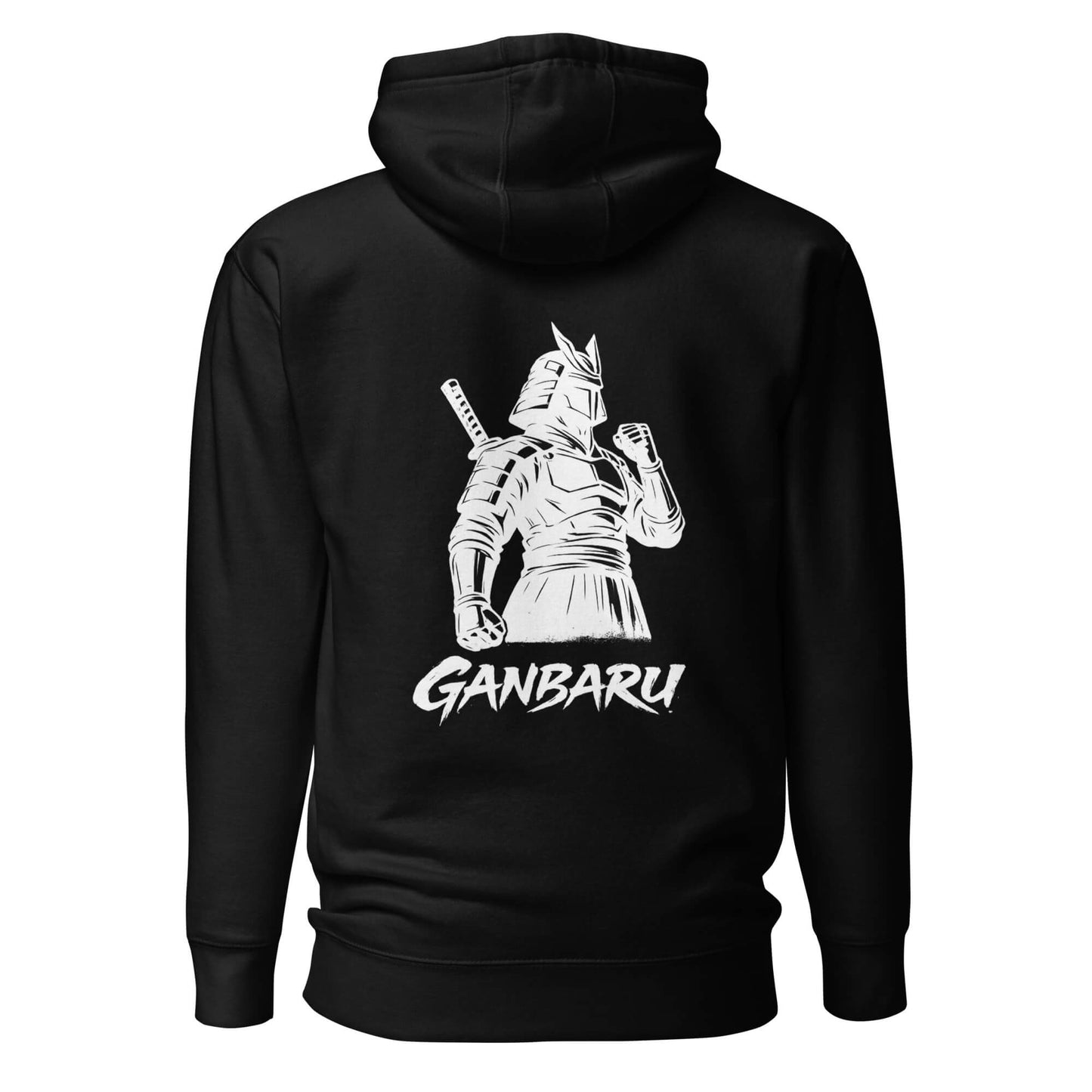 Hoodie Ganbaru noir visuel blanc dos et logo blanc face Mindset Ambition