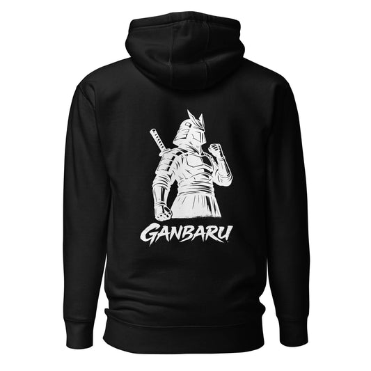 Hoodie Ganbaru noir visuel blanc dos et logo blanc face Mindset Ambition