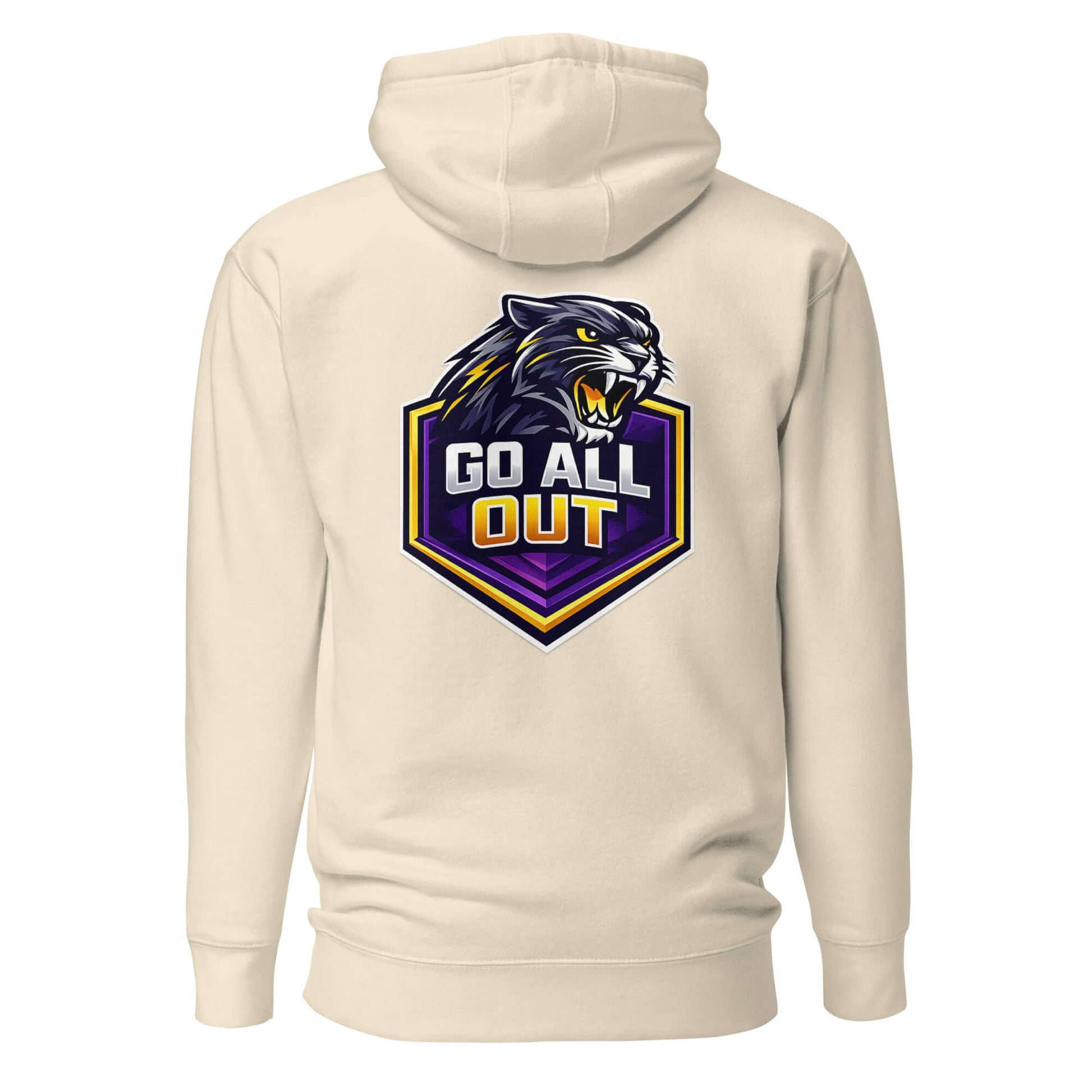 Hoodie GO ALL OUT beige visuel coloré dos et logo noir face Mindset Ambition