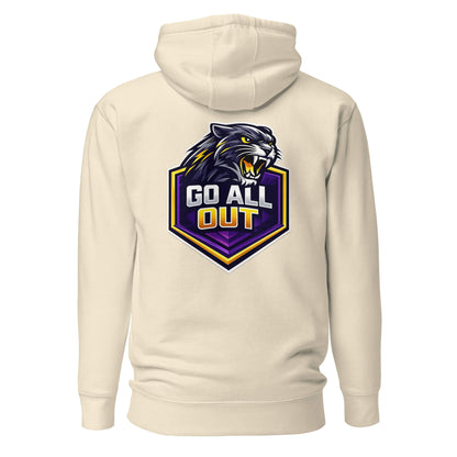 Hoodie GO ALL OUT beige visuel coloré dos et logo noir face Mindset Ambition