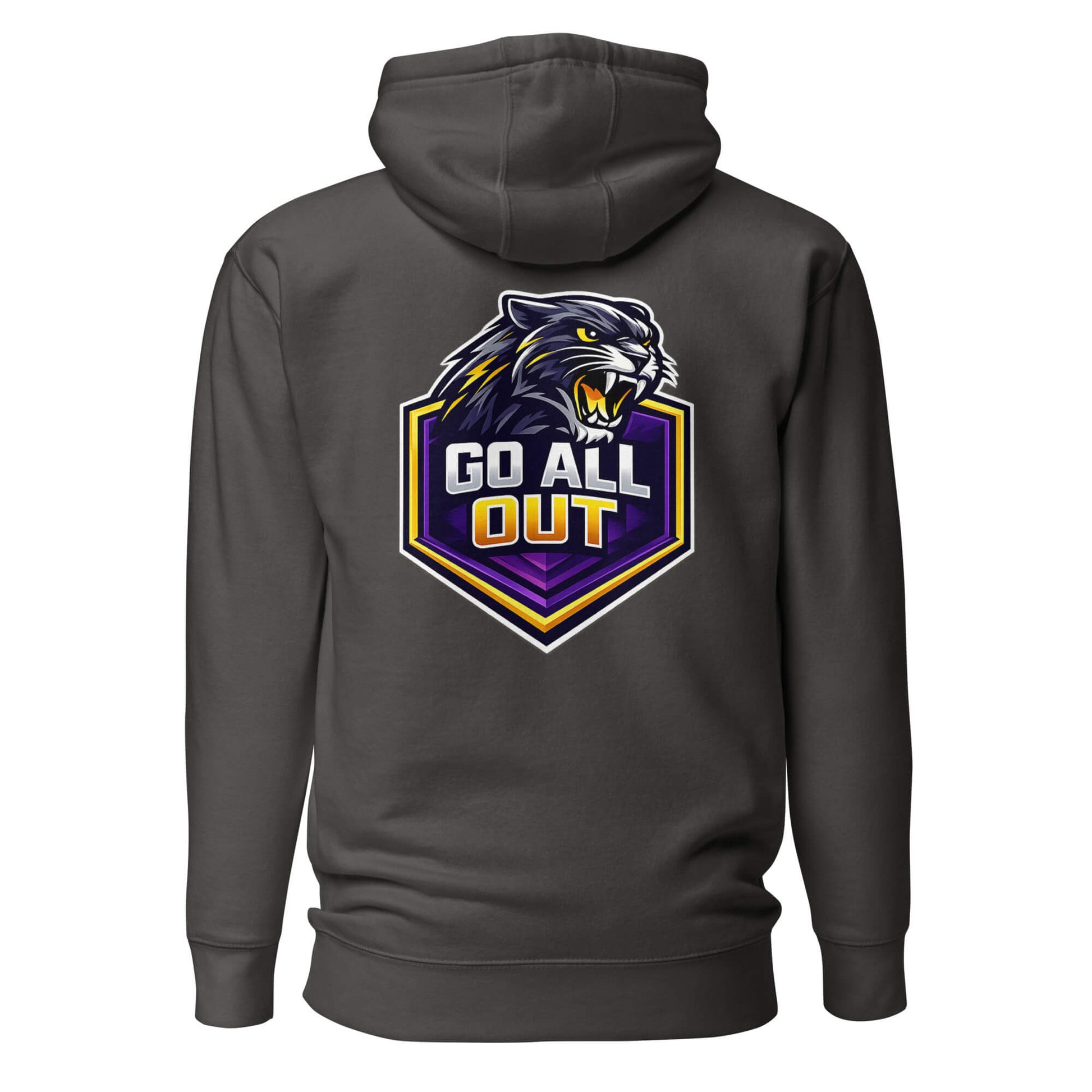 Hoodie GO ALL OUT gris anthracite visuel coloré dos et logo blanc face Mindset Ambition