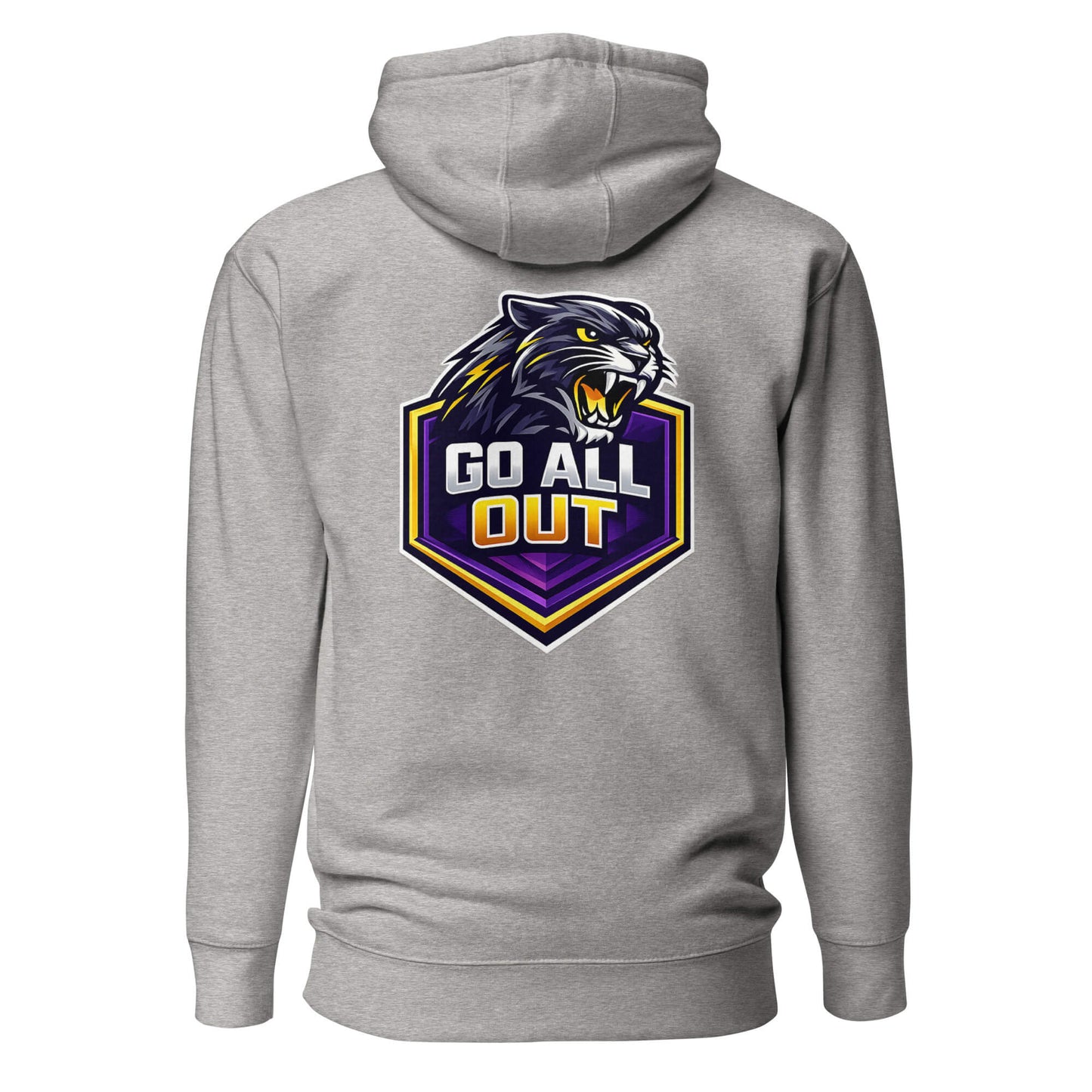 Hoodie GO ALL OUT gris chiné visuel coloré dos et logo noir face Mindset Ambition