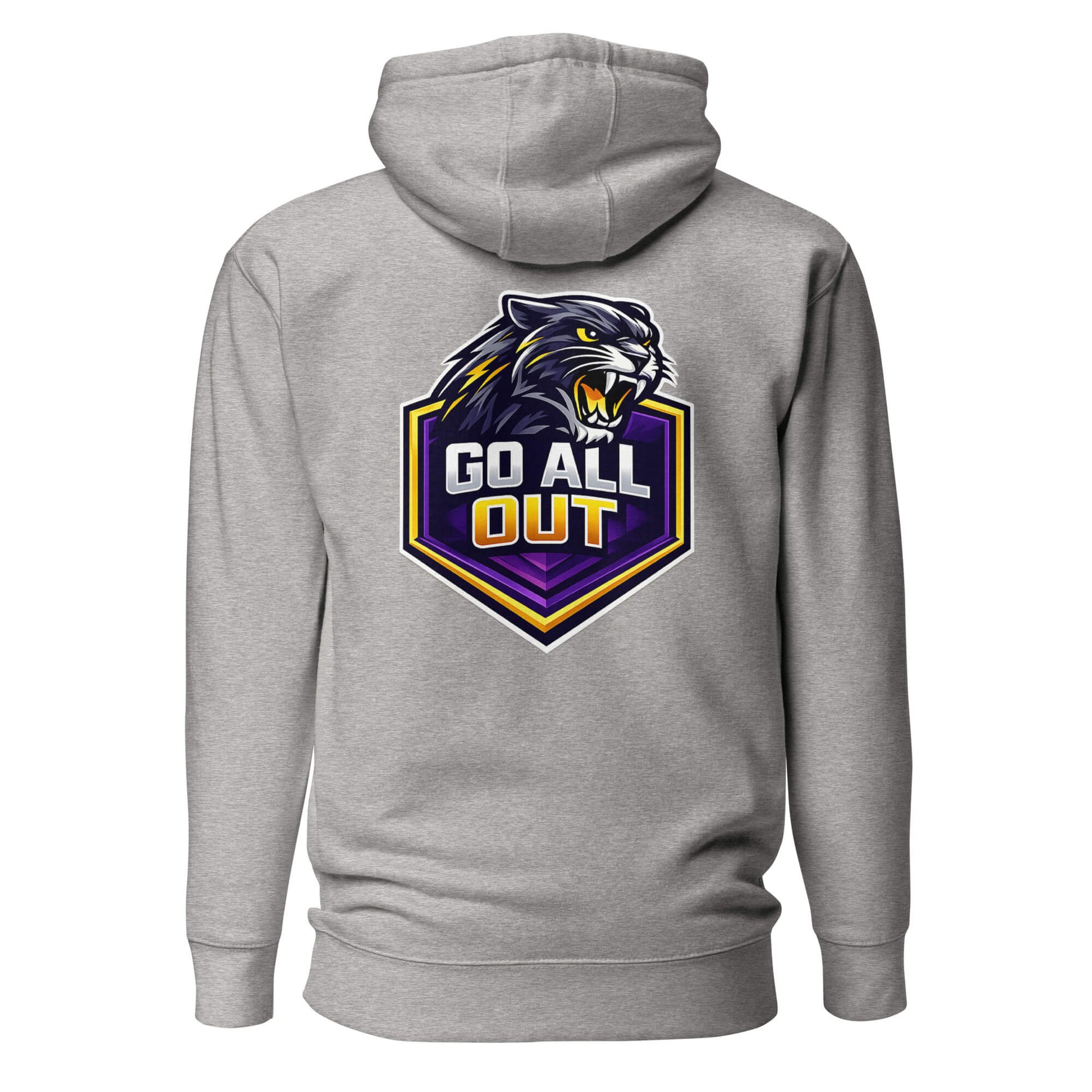 Hoodie GO ALL OUT gris chiné visuel coloré dos et logo noir face Mindset Ambition