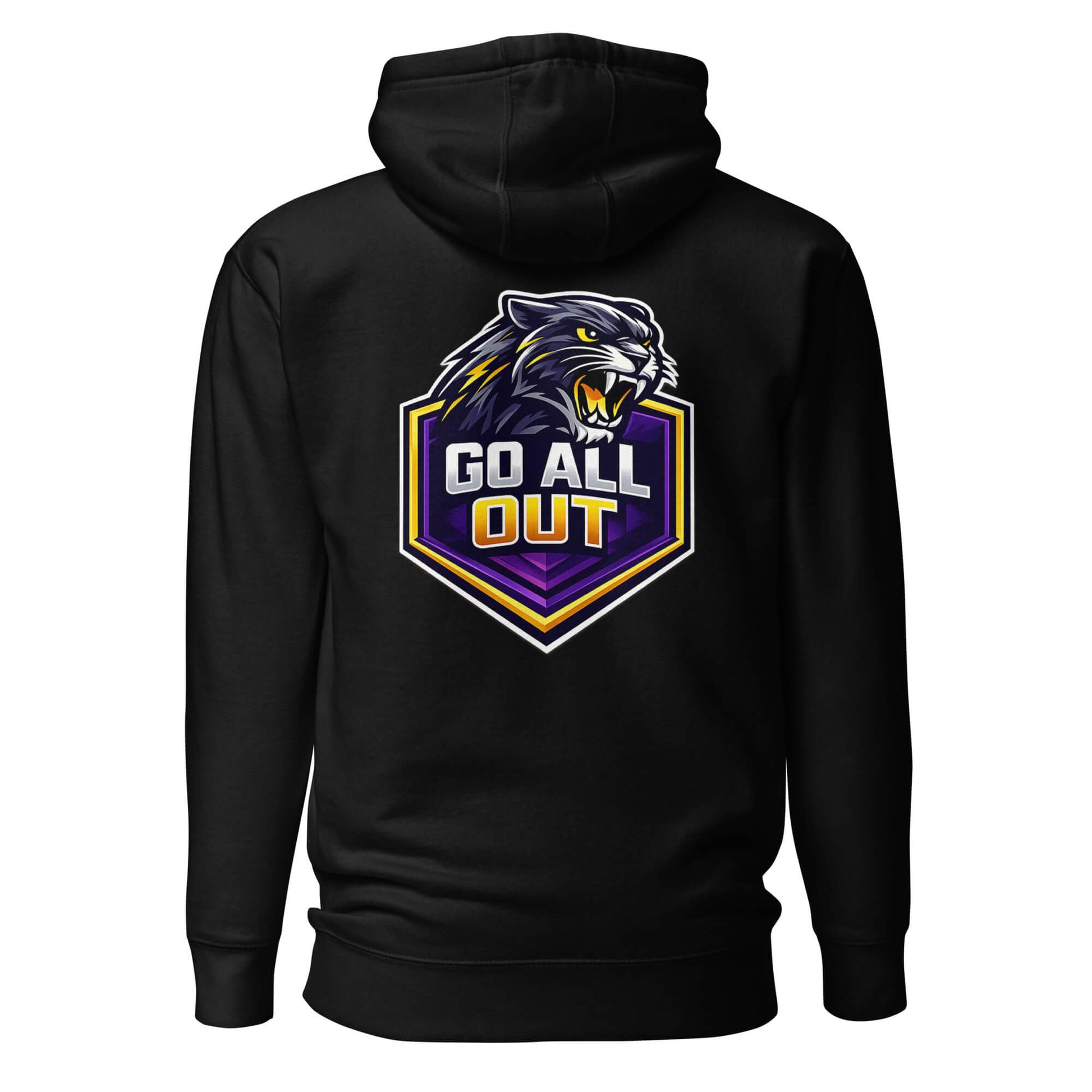 Hoodie GO ALL OUT noir visuel coloré dos et logo blanc face Mindset Ambition