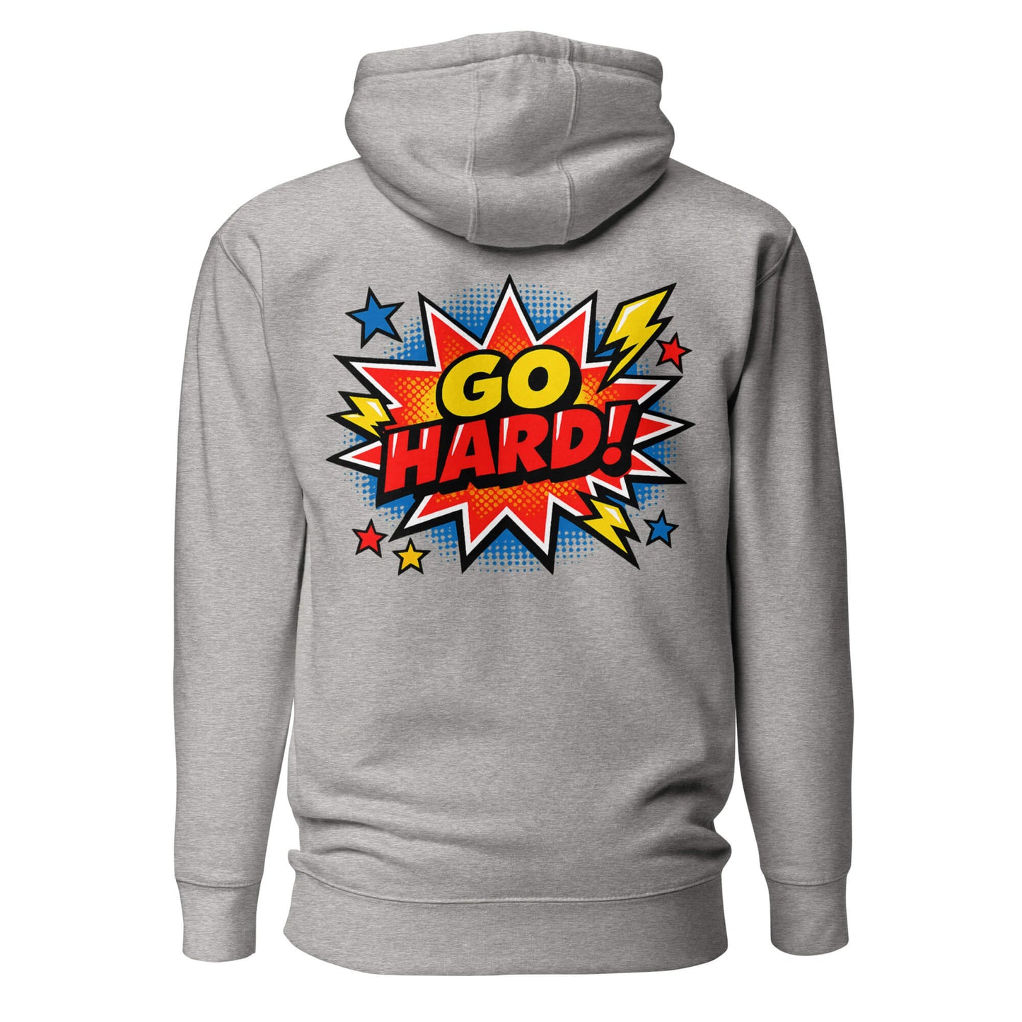 Hoodie GO HARD gris chiné visuel coloré dos et logo noir face Mindset Ambition
