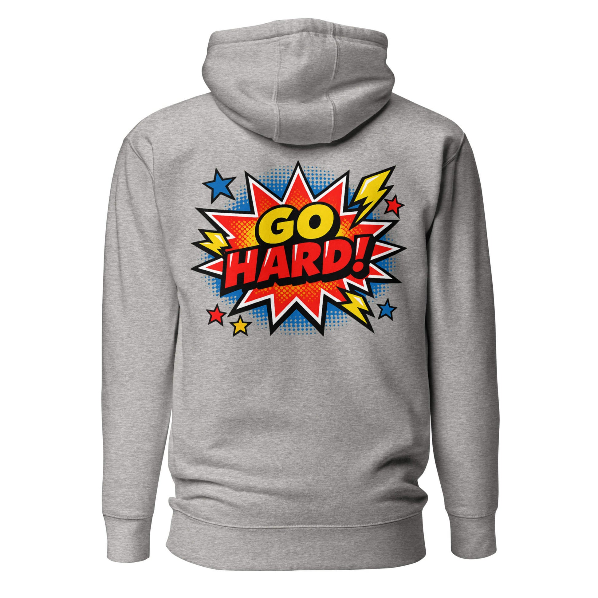 Hoodie GO HARD gris chiné visuel coloré dos et logo noir face Mindset Ambition