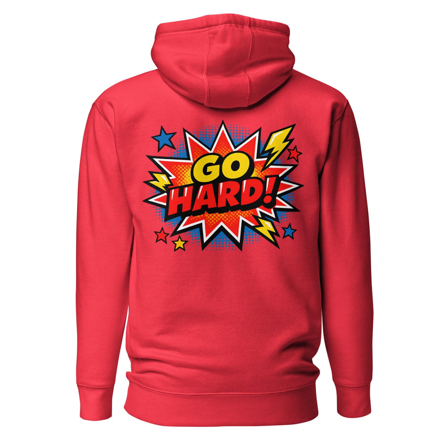 Hoodie GO HARD rouge visuel coloré dos et logo noir face Mindset Ambition