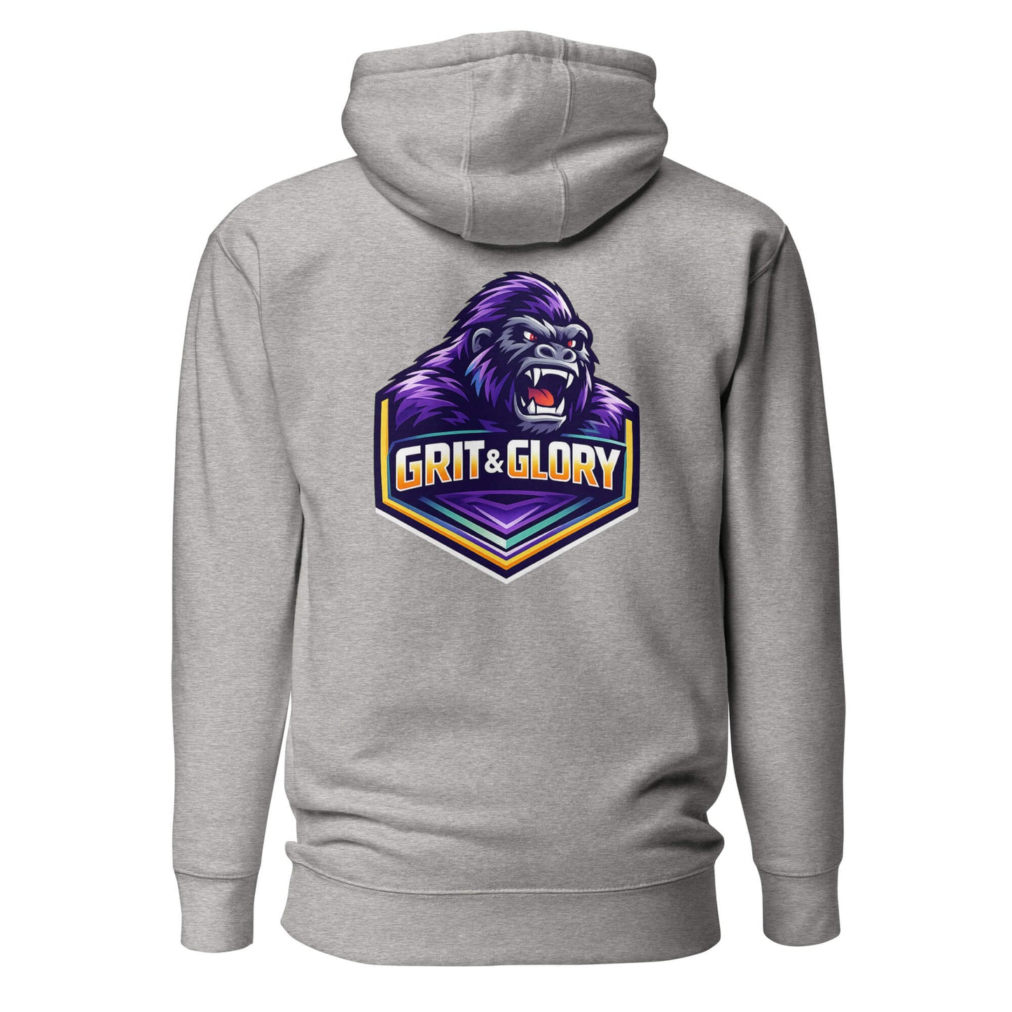 Hoodie GRIT & GLORY gris chiné visuel coloré dos et logo noir face Mindset Ambition
