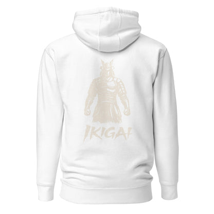 Hoodie Ikigai blanc visuel doré dos et logo doré face Mindset Ambition