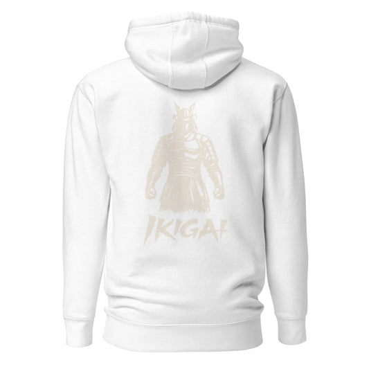 Hoodie Ikigai blanc visuel doré dos et logo doré face Mindset Ambition