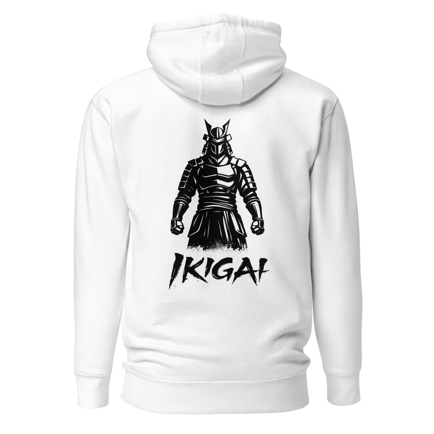 Hoodie Ikigai blanc visuel noir dos et logo noir face Mindset Ambition