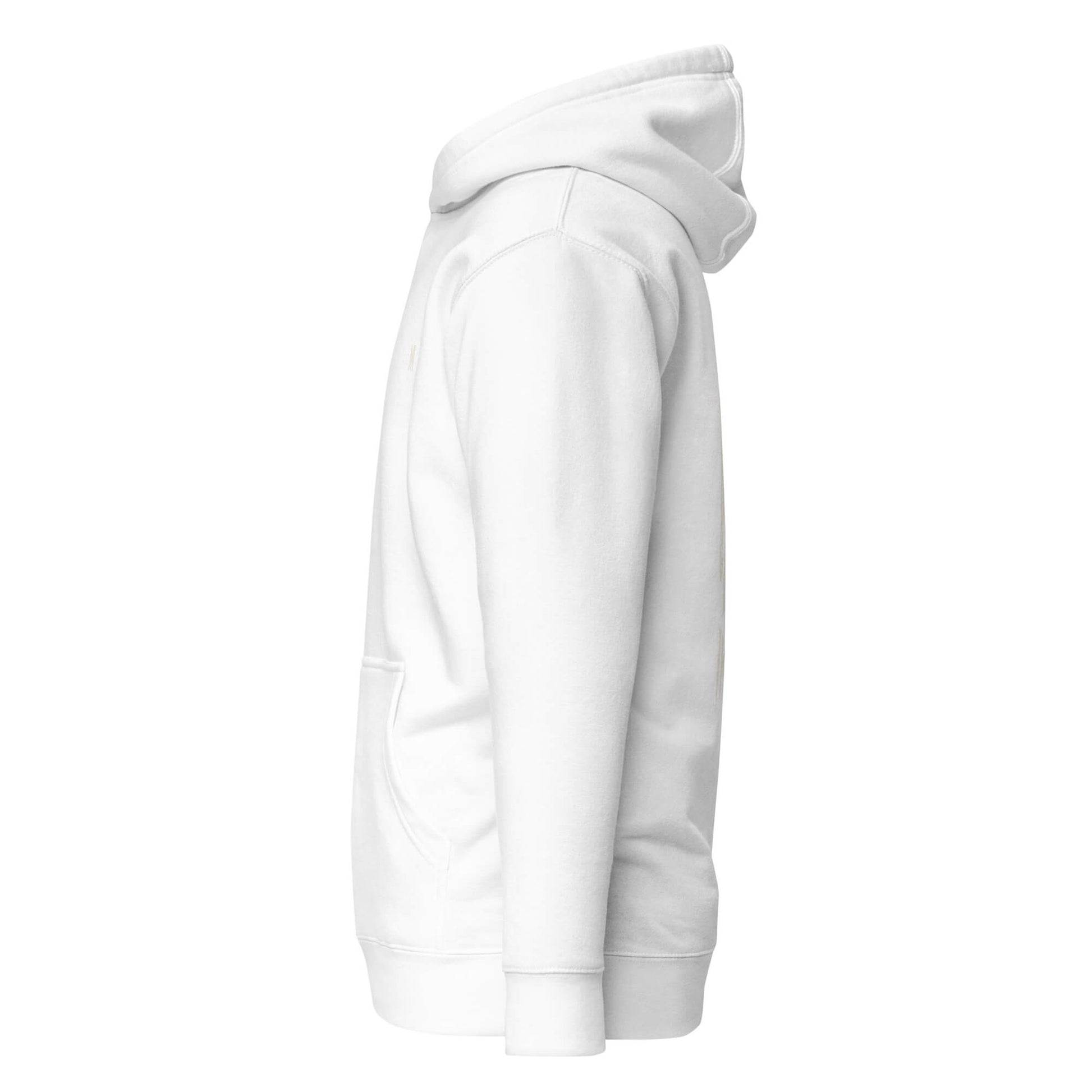 Hoodie Ikigai blanc profil gauche logo doré et visuel doré Mindset Ambition