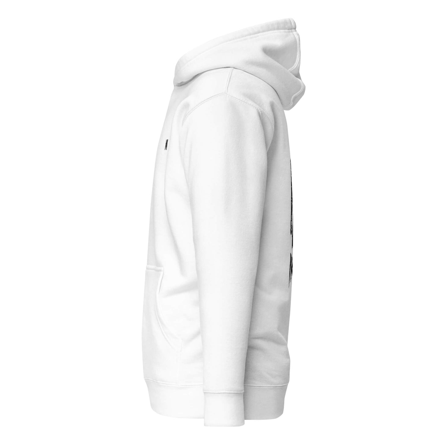 Hoodie Ikigai blanc profil gauche logo noir et visuel noir Mindset Ambition