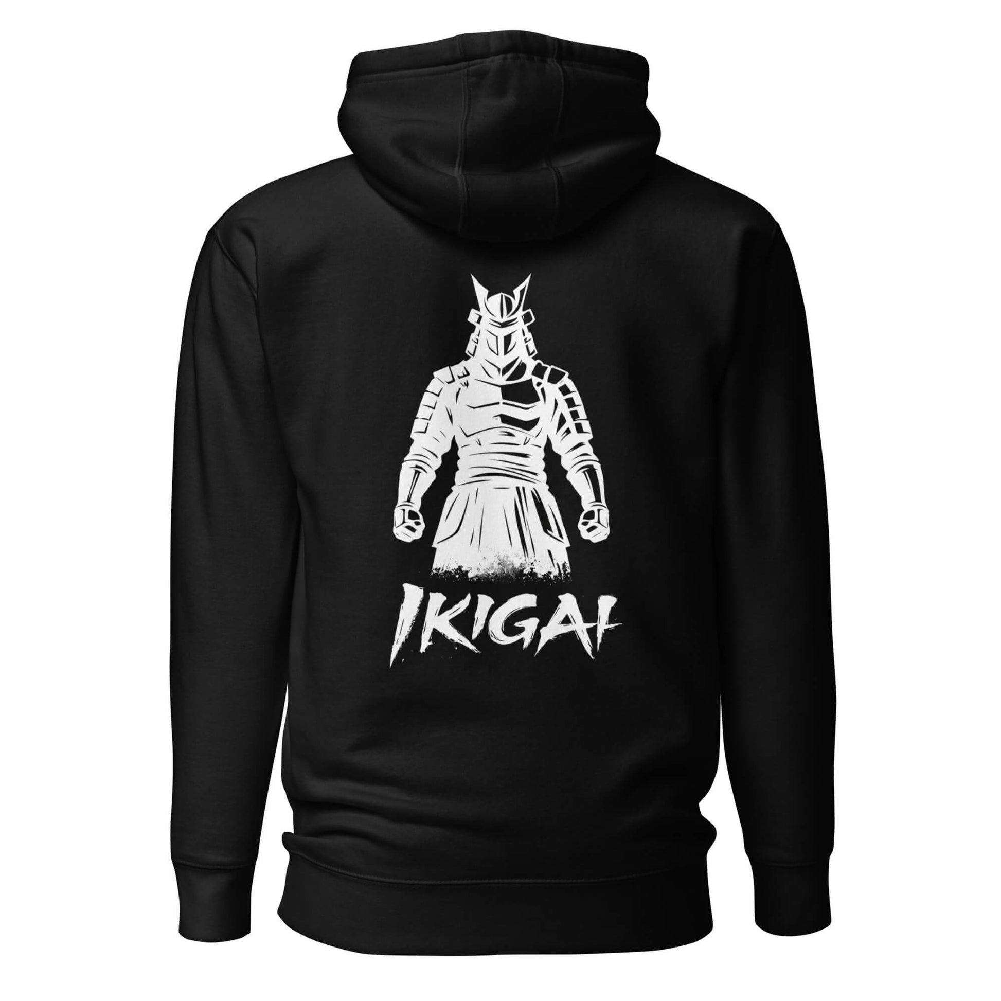 Hoodie Ikigai noir visuel blanc dos et logo blanc face Mindset Ambition