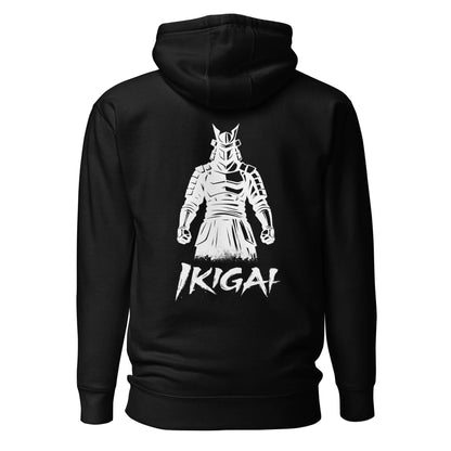 Hoodie Ikigai noir visuel blanc dos et logo blanc face Mindset Ambition