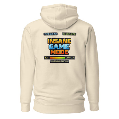 Hoodie INSANE GAME MODE beige visuel coloré dos et logo noir face Mindset Ambition