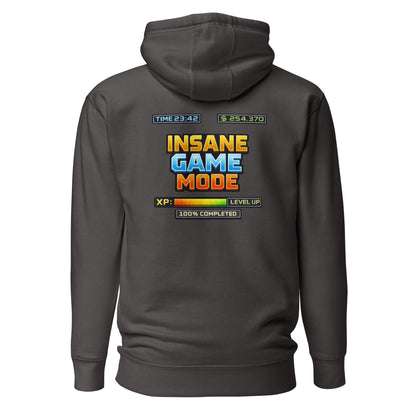 Hoodie INSANE GAME MODE gris anthracite visuel coloré dos et logo blanc face Mindset Ambition