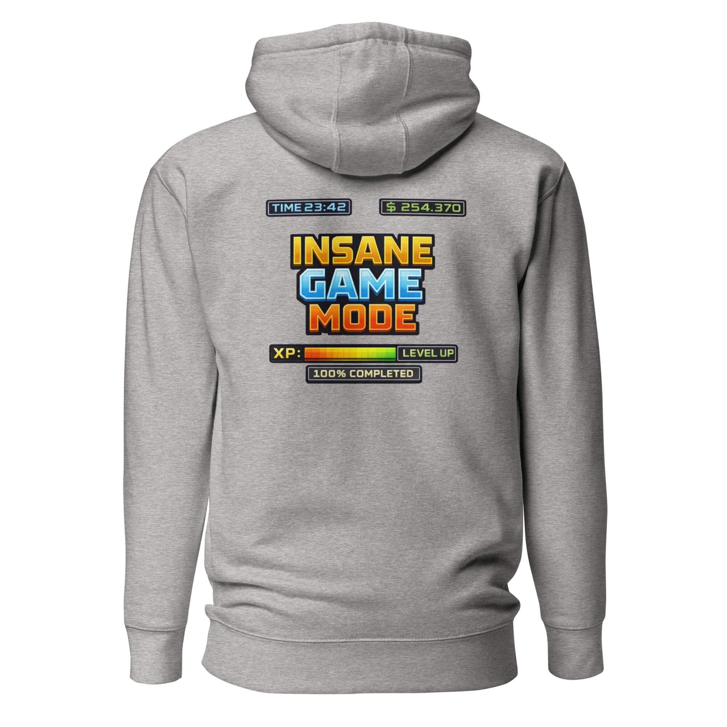 Hoodie INSANE GAME MODE gris chiné visuel coloré dos et logo noir face Mindset Ambition