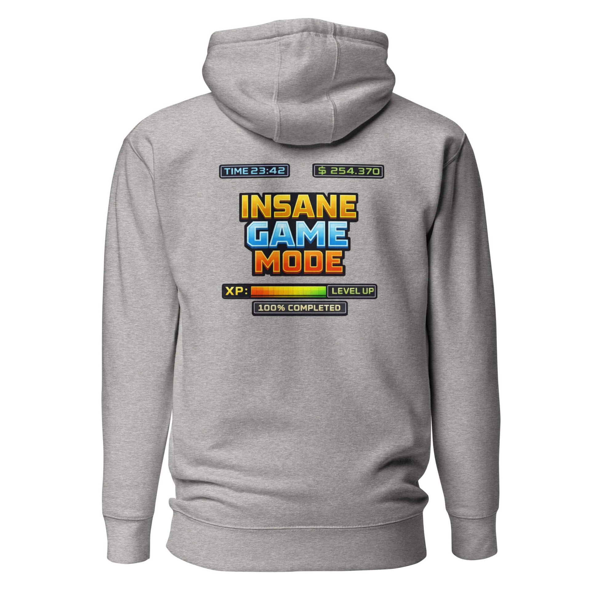 Hoodie INSANE GAME MODE gris chiné visuel coloré dos et logo noir face Mindset Ambition