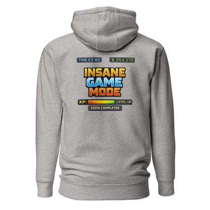 Hoodie INSANE GAME MODE gris chiné visuel coloré dos et logo noir face Mindset Ambition