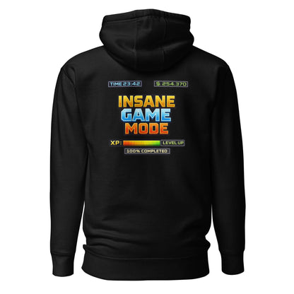 Hoodie INSANE GAME MODE noir visuel coloré dos et logo blanc face Mindset Ambition