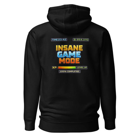 Hoodie INSANE GAME MODE noir visuel coloré dos et logo blanc face Mindset Ambition