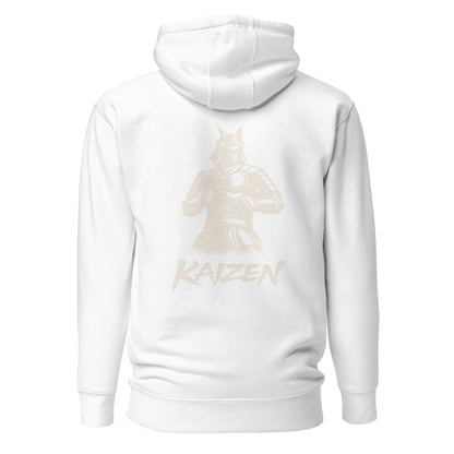 Hoodie Kaizen blanc visuel doré dos et logo doré face Mindset Ambition