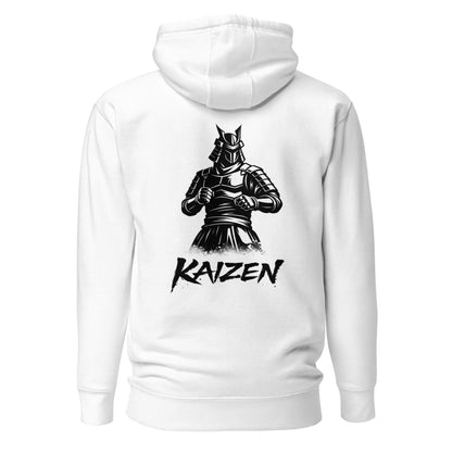 Hoodie Kaizen blanc visuel noir dos et logo noir face Mindset Ambition