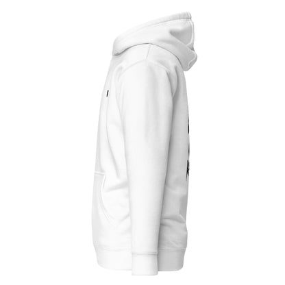 Hoodie Kaizen blanc profil gauche logo noir et visuel noir Mindset Ambition