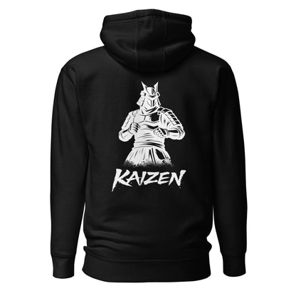 Hoodie Kaizen noir visuel blanc dos et logo blanc face Mindset Ambition