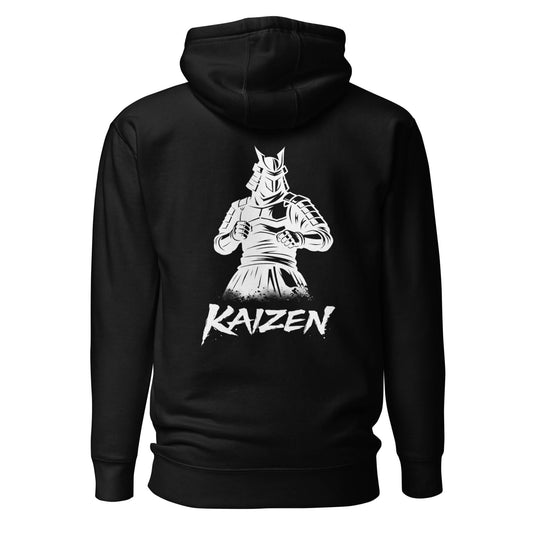 Hoodie Kaizen noir visuel blanc dos et logo blanc face Mindset Ambition