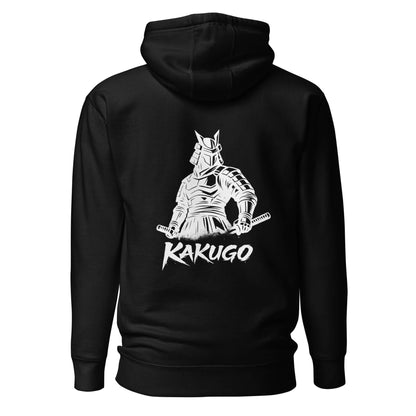 Hoodie Kakugo noir visuel blanc dos et logo blanc face Mindset Ambition