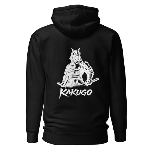 Hoodie Kakugo noir visuel blanc dos et logo blanc face Mindset Ambition