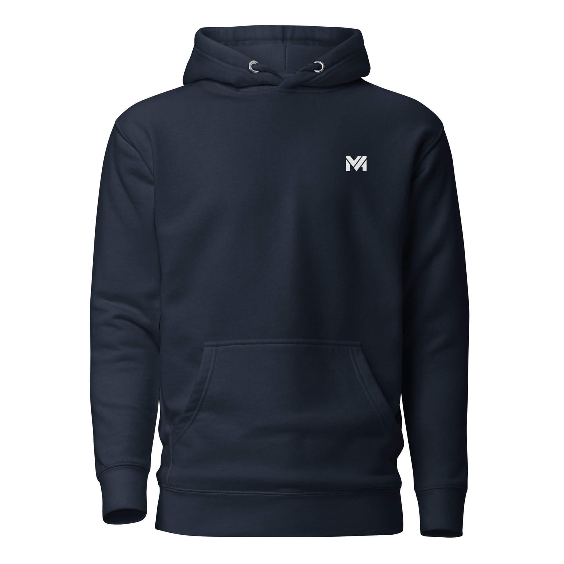 Hoodie KEEP PUSHING bleu marine logo blanc face et visuel coloré dos Mindset Ambition