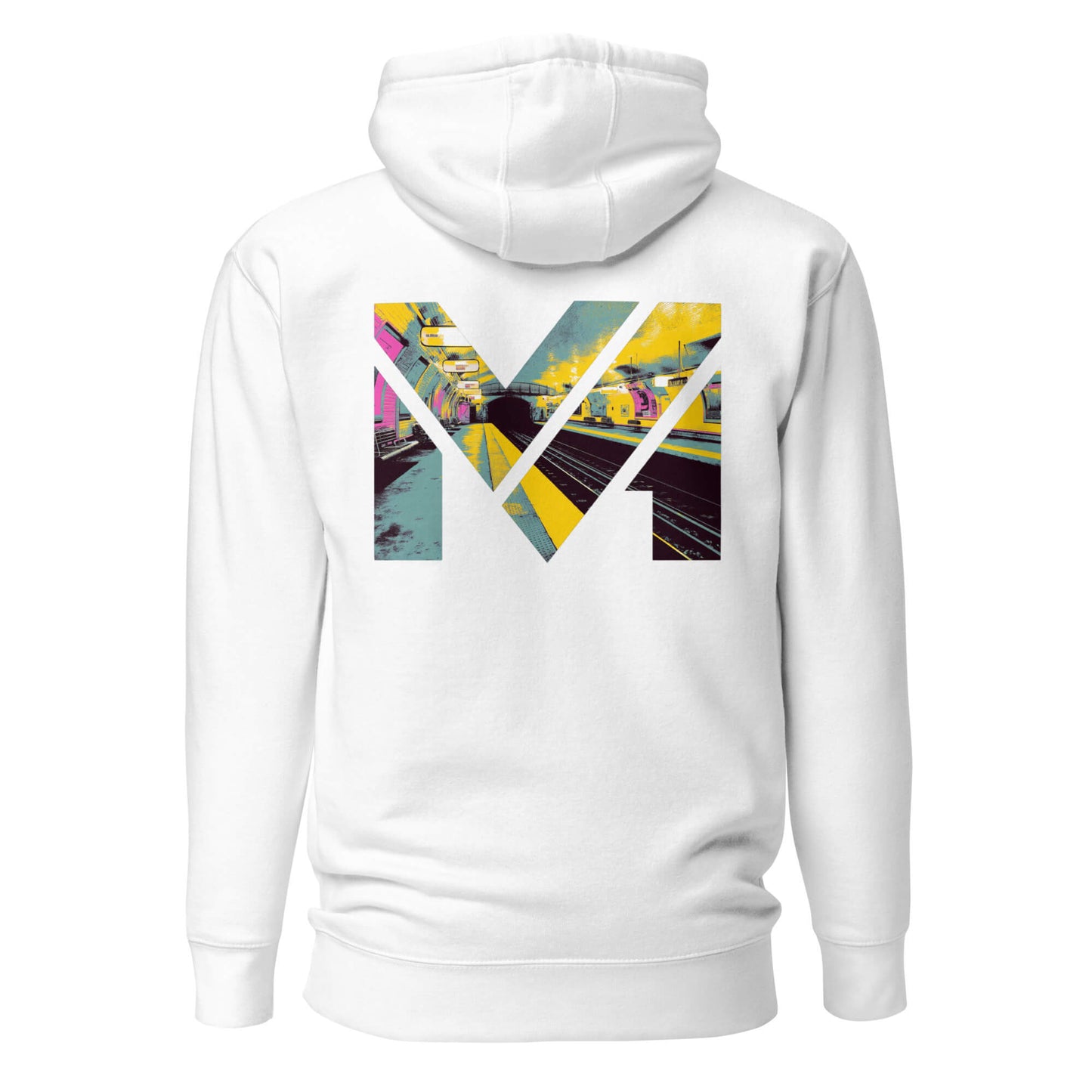 Hoodie LAST TRAIN MENTALITY blanc visuel coloré dos et logo noir face Mindset Ambition