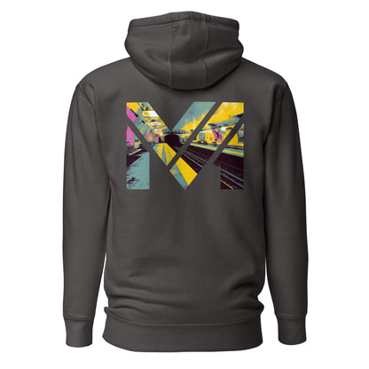 Hoodie LAST TRAIN MENTALITY gris anthracite visuel coloré dos et logo blanc face Mindset Ambition