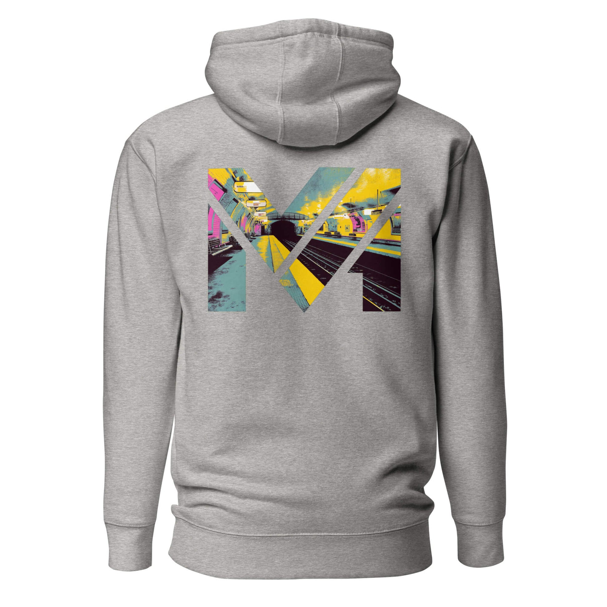 Hoodie LAST TRAIN MENTALITY gris chiné visuel coloré dos et logo noir face Mindset Ambition