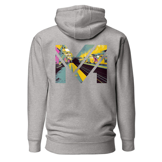 Hoodie LAST TRAIN MENTALITY gris chiné visuel coloré dos et logo noir face Mindset Ambition