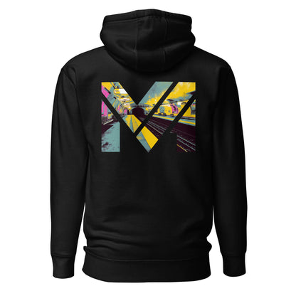 Hoodie LAST TRAIN MENTALITY noir visuel coloré dos et logo blanc face Mindset Ambition
