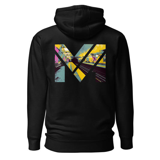 Hoodie LAST TRAIN MENTALITY noir visuel coloré dos et logo blanc face Mindset Ambition
